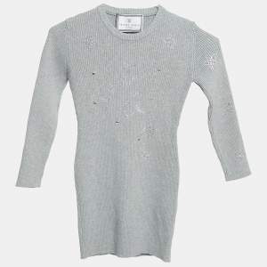 Philipp Plein Junior Grey Crystal Embellished Rib Knit Gaila Dress 6 Yrs 