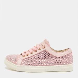 Pre Owned Philipp Plein Pink Leather and Suede Mya Sneakers Size 31