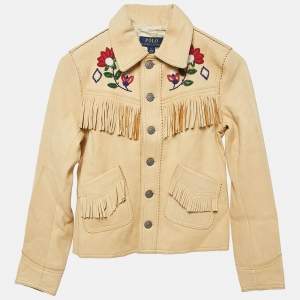 Polo Ralph Lauren Chamois Cream Bead Embellishment Leather Fringed Jacket 8-10 Yrs 