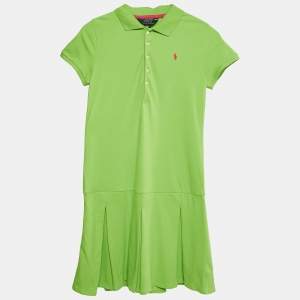 Polo Ralph Lauren Green Pique Cotton Pleated Polo Dress L 12-14 Yrs 