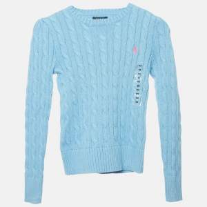 Pre Owned Polo Ralph Lauren Kids Blue Cable Knit Long Sleeve Sweater 6Yrs