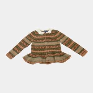 Pre Owned Polo Ralph Lauren Kids Brown Fairisle Crochet Collar Sweater 4Yrs