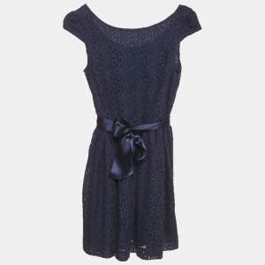 Pre Owned Polo Ralph Lauren Kids Blue Lace Belted Dress 12Yrs