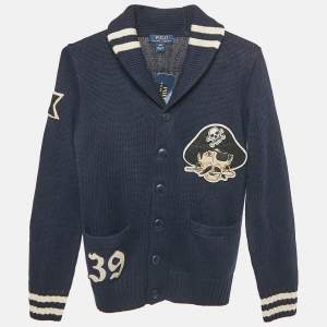 Polo Ralph Lauren Kids Navy Blue Pirate Applique Knit Novel Shawl Collar Cardigan 14-16 Yrs 