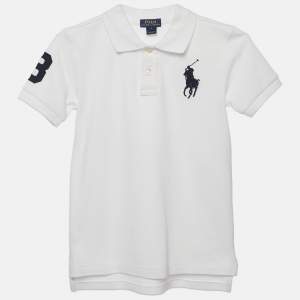 Pre Owned Polo Ralph Lauren Kids White Logo Embroidered Pique Polo T-Shirt 7 Yrs