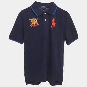 Pre Owned Polo Ralph Lauren Kids Navy Blue Embroidered Crest Cotton Polo T-shirt L (14-16) Yrs
