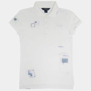 Pre Owned Polo Ralph Lauren Kids White Embroidered Cotton Polo T-Shirt L/12-14Yrs 