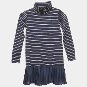 Pre Owned Polo Ralph Lauren Kids Navy Blue Stripe Cotton Knit Pleated Dress 6 Yrs