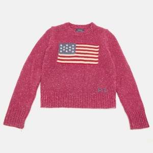 Pre Owned Polo Ralph Lauren Kids Pink US Flag Intarsia Wool Blend Sweater 8-10 YRS 