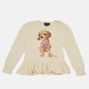 Pre Owned Polo Ralph Lauren Ivory Dog Intarsia Wool Knit Sweater 4Yrs