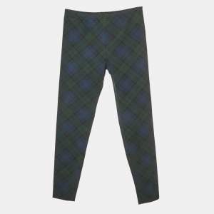 Pre Owned Polo Ralph Lauren Blue/Green Tartan Print Jersey Leggings L/12-14Yrs
