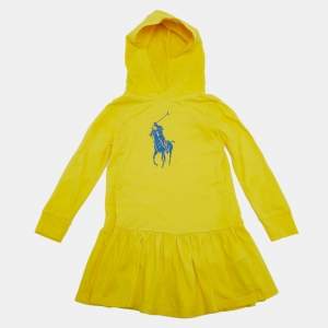 Pre Owned Polo Ralph Lauren Kids Yellow Logo Print Jersey Flared Dress 4Yrs