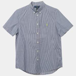 Ralph Lauren Navy Blue Gingham Cotton Short Sleeve Shirt XL 18-20 Yrs