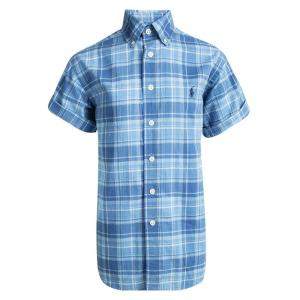 قميص رالف لورين أزرار أمامية أكمام قصيرة قطن كاروهات أزرق 8 سنوات