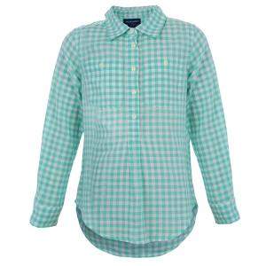 Ralph Lauren White and Green Checked Long Sleeve Button-Down Cotton Shirt 6 Yrs