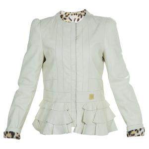 Roberto Cavalli Angels Cream Frill Detail Leather Jacket 12 Yrs 