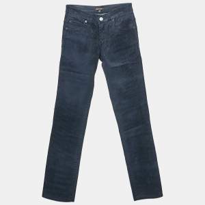 Roberto Cavalli Kids Navy Blue Stripe Flock Print Denim Jeans 10 Yrs