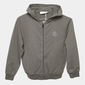 Roberto Cavalli Grey Logo Embroidery Cotton Knit Zip-Up Hooded Jacket 8 Yrs
