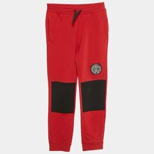 Pre Owned Roberto Cavalli Boys Red Logo Silicon Patch Fleece Pants M