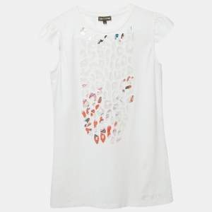 Pre Owned طقم روبرتو كافالي للأطفال جيرسي أبيض مزين بالترتر كبير (12/14 سنة)