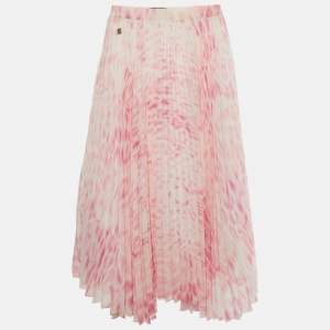 Pre Owned Roberto Cavalli Kids Pink Printed Chiffon Plisse Skirt 6 Yrs