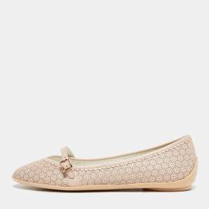 Pre Owned Salvatore Ferragamo Beige Perforated Leather Ballet Flats Size 32