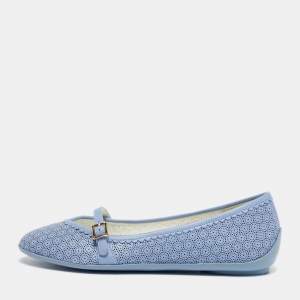 Pre Owned Salvatore Ferragamo Blue Perforated Leather Ballet Flats Size 31