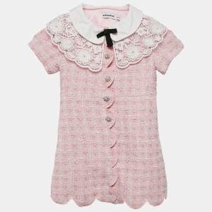 Self-Portrait Pink Tweed Button Front Lace Trimmed Dress 5-6 Yrs
