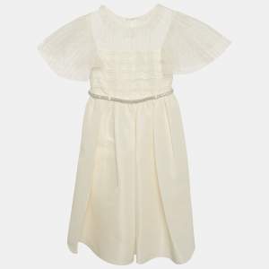 Self-Portrait Off-White Satin and Tulle Stud Belted Dress 3-4 Yrs
