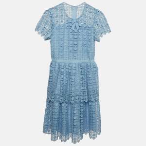مملوكة مسبقًا Self-Portrait Kids Blue Petal Lace Tiered Mini Dress 10-12Yrs