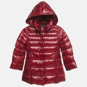 Simonetta Kids Dark Red Nylon Zip-Up Hooded Down Jacket 6 Yrs