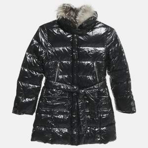 Simonetta Kids Black Nylon Detachable Fur Belted Down Jacket 8 Yrs