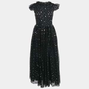 Sonia Rykiel Black Star Print Tulle Ruffled Long Dress 14 Yrs