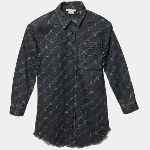 Pre Owned Stella McCartney Kids Grey Logo Print Denim Dress 8 Yrs 