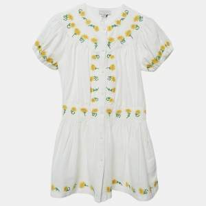 Stella McCartney Kids White Sunflower Embroidered Linen Blend Dress 12 Yrs 