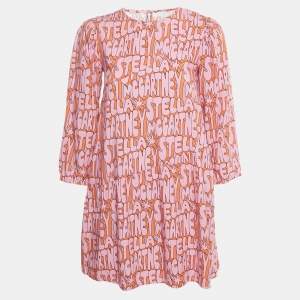 Stella McCartney Kids Pink Logo Printed Viscose Blend Short Dress 12 Yrs 