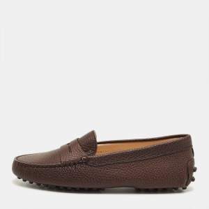 Pre Owned Tod's Dark Brown Leather Gommino Driving Loafers Size 33