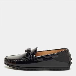 Pre Owned Tod's Black Patent Leather Driving Loafers Size 34