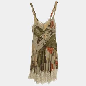 Pre Owned Valentino Kids Green Floral Print Silk Blend Dress 8Yrs