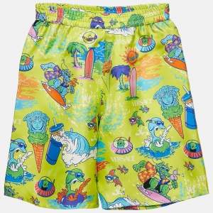 Versace Kids Green Medusa Sunnies Print Silk Shorts 10 Yrs