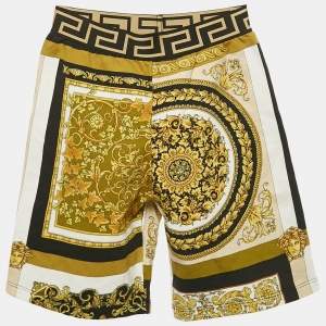 Versace Kids Yellow/Black Barocco Print Jersey Shorts 10 Yrs