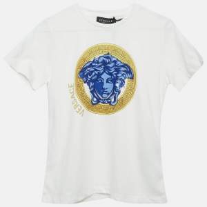 Versace Kids White Medusa Print Cotton Crew Neck T-Shirt 10 Yrs