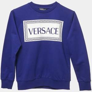 Versace Blue Logo Print Cotton Crew Neck Sweatshirt 10 Yrs