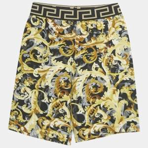Pre Owned Versace Kids Yellow Barocco Print Cotton Shorts 10Yrs