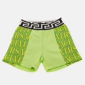 مملوكة مسبقًا Versace Kids Green Logo Print Fleece Shorts 6/9M 