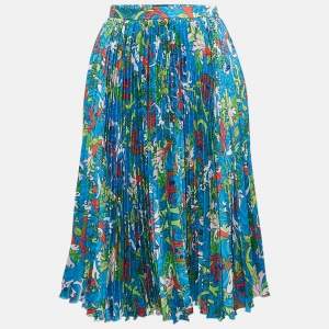 Versace Kids Multicolor/Blue Baroccofest Print Plisse Skirt 10 Yrs
