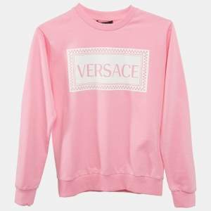 Versace Kids Pink Logo Print Cotton Crewneck Sweatshirt 12 Yrs