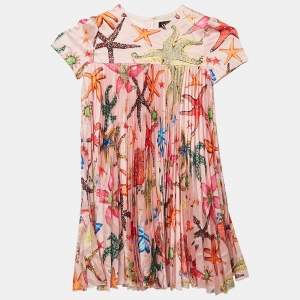 Versace Kids Pink Starfish Print Satin Plisse Dress 8 Yrs 