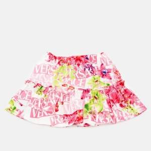 Pre Owned Versace Kids Pink Floral Print Cotton Mini Skirt 12/18M