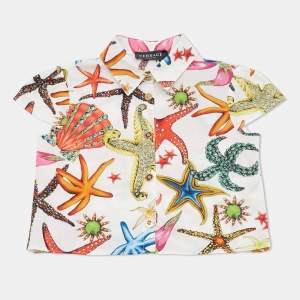 Pre Owned Versace White Sea Animals Printed Cotton Button Front Top 8 Years